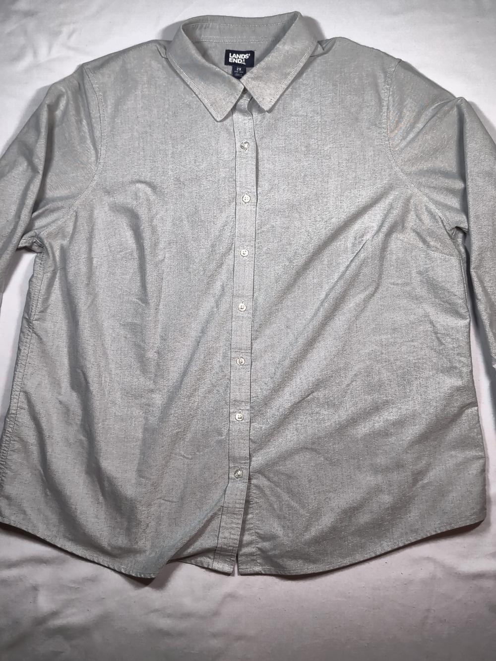 Lands' End Ladies Light Gray Button-Down Shirt